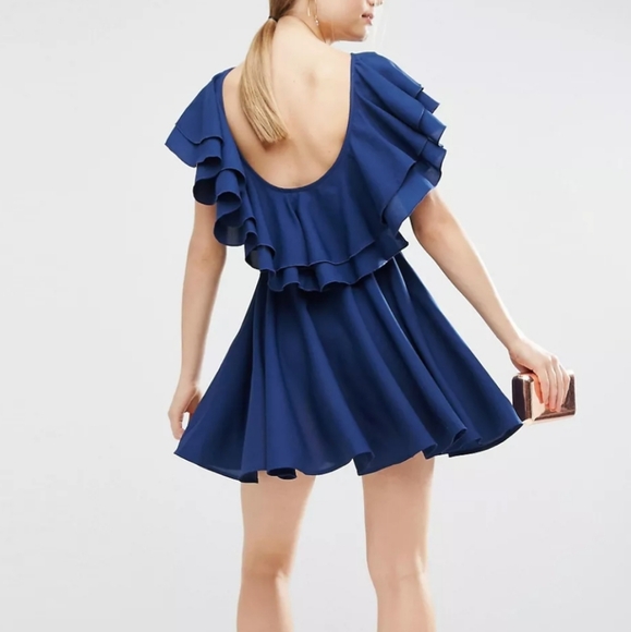 ASOS Soft Ruffle Low Back Skater Mini Dress - Picture 3 of 4